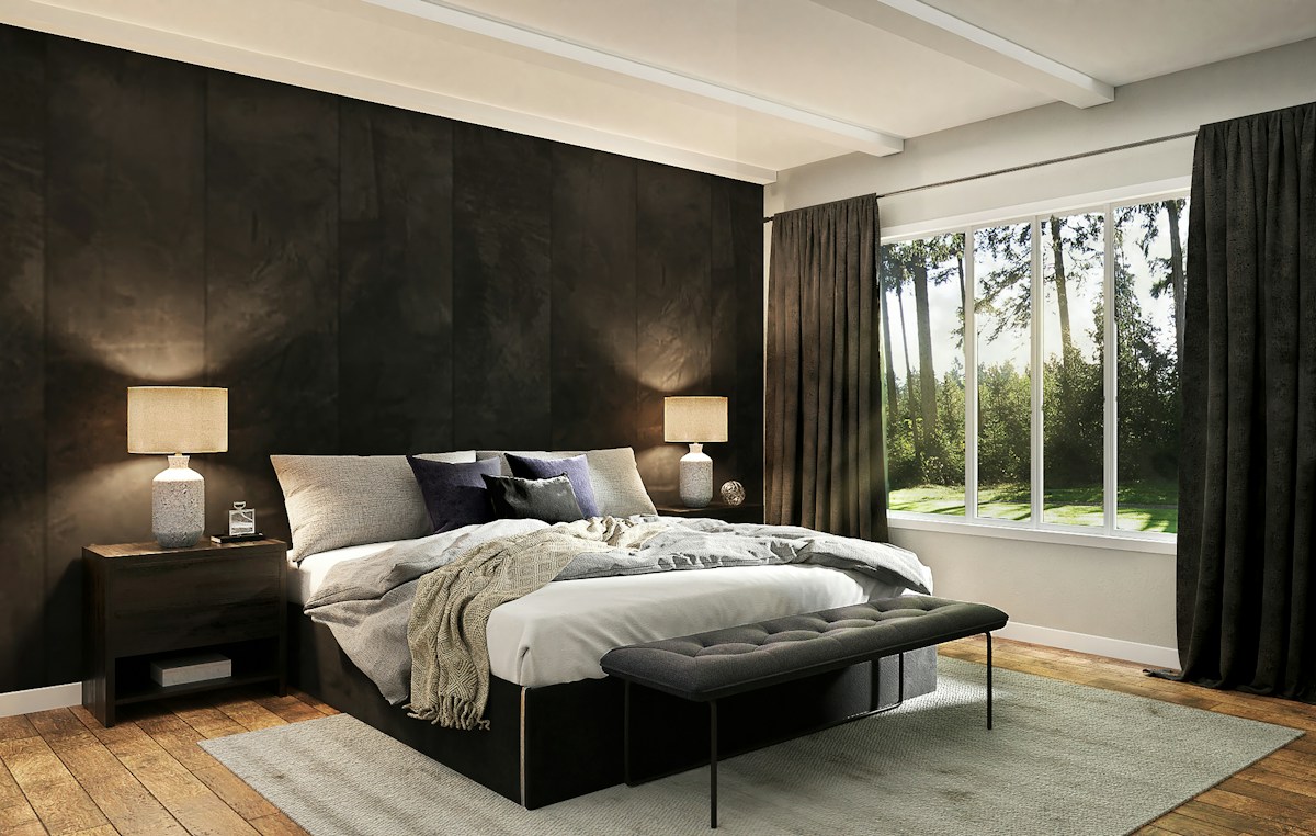 Contemporary dining area with textured feature wall