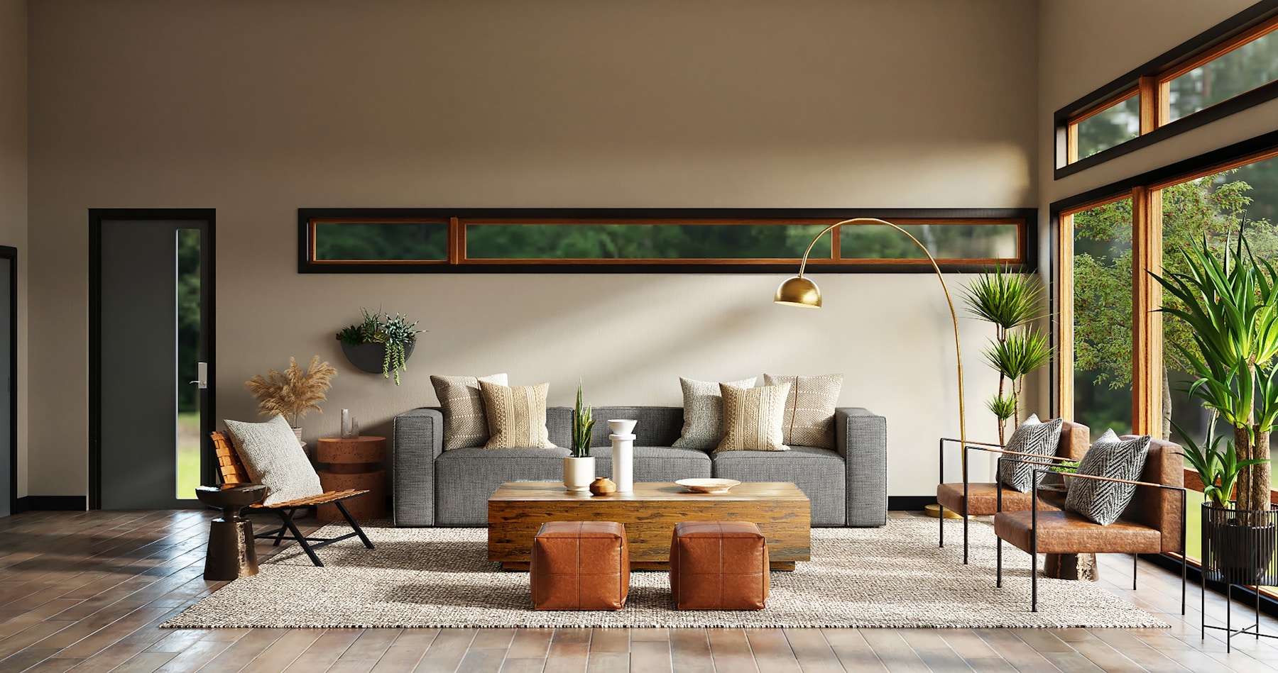 Sophisticated living room with professionally installed textured wallcovering